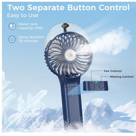 Portable Handheld Misting Fan, 3000mAh Rechargeable Battery Operated. - Picture 4 of 9